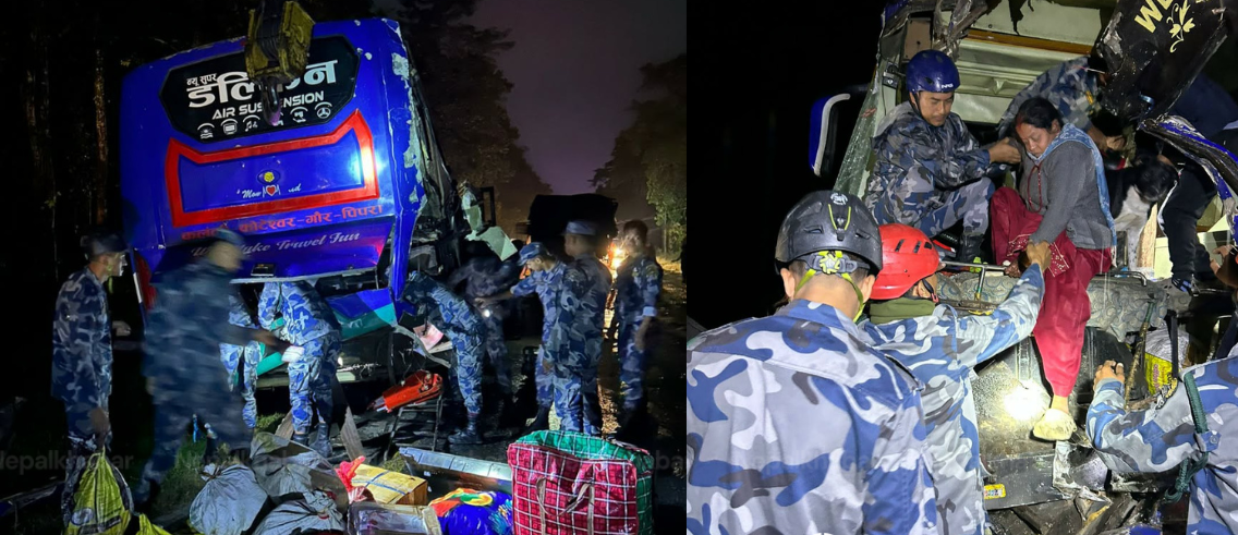 रोकिराखेको ट्रकमा दुई बस ठोकिँदा चितवनमा ३३ जना घाइते (नामावली)