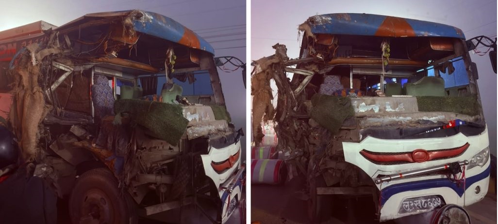 रुपन्देहीमा स्कुल बस र ट्याक्टर ठोक्किँदा २१ जना विद्यार्थी घाइते